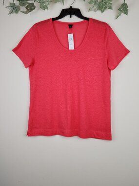Ann Taylor Size XXL 100% Linen Short Sleeve T-Shirt Top Red Coastal Stretch NWT